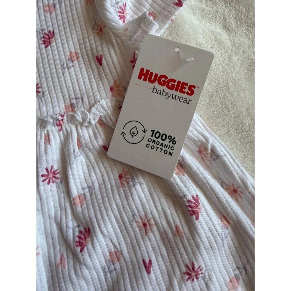 Huggies Babywear 2-Piece Girls 12M Organic Cotton Ribbed Floral Top Pants
